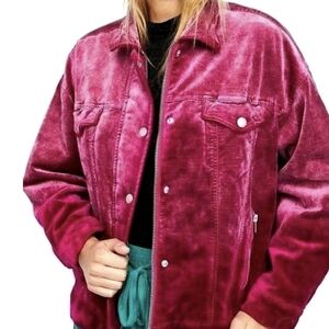 Free People Pink Velvet Trucker Jacket Oversized Fuchia